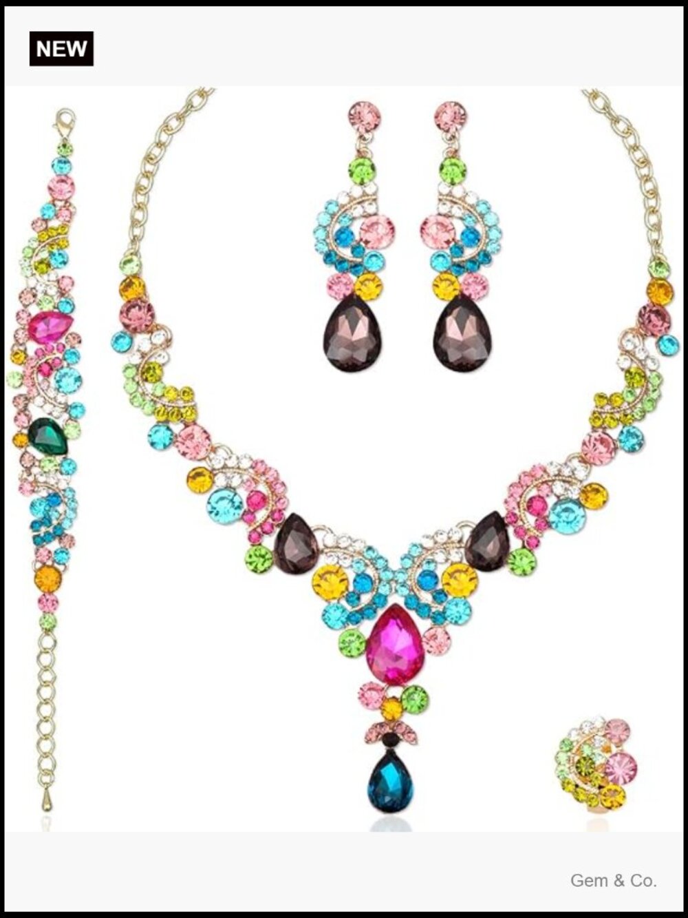 Crystal Jewelry Set - Necklace Earrings Bracelet Ring Bridal Party